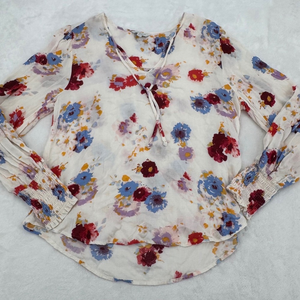 Lucky Brand Boho Floral Print V Neck Long Sleeve Blouse Womans Size Medium